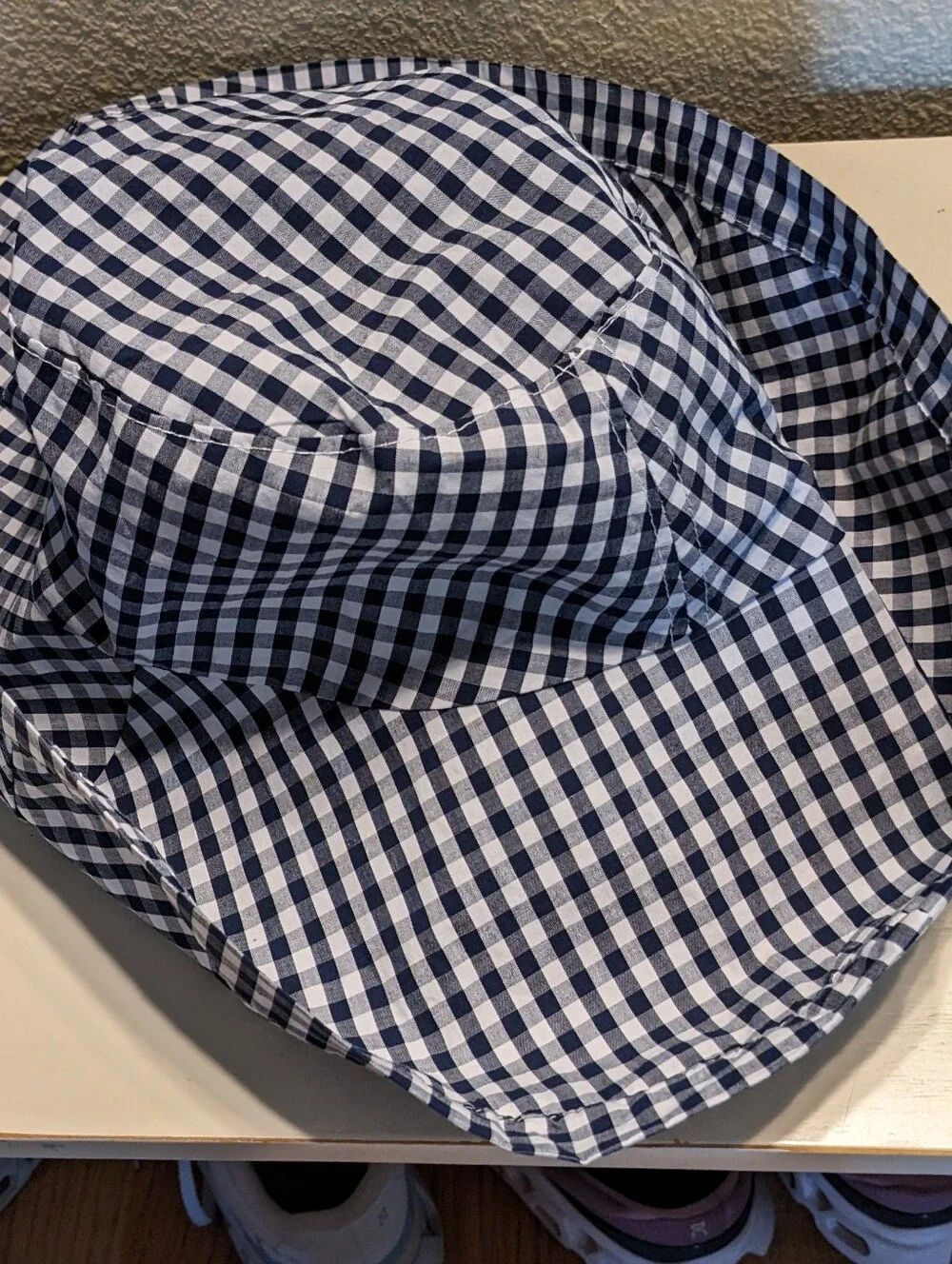 Gingham Brim Hat Navy White Packable Lined Resort Versatile Adult OS Sun Travel